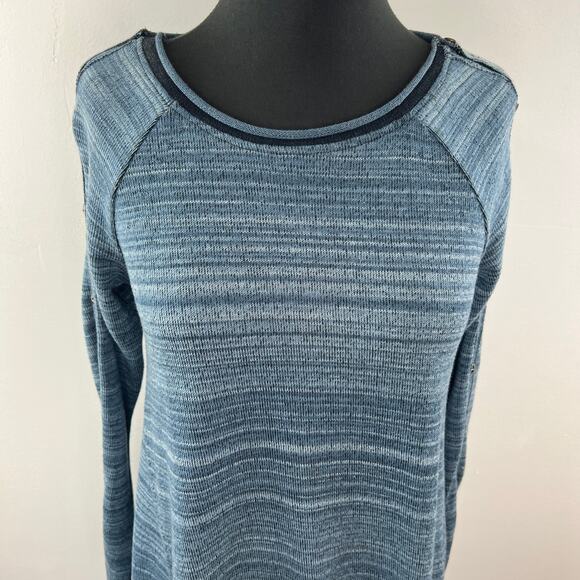 FREE PEOPLE We The Free Blue Rolled Round Neck Cotton Blend Long Sleeve Top XS - Picture 2 of 9